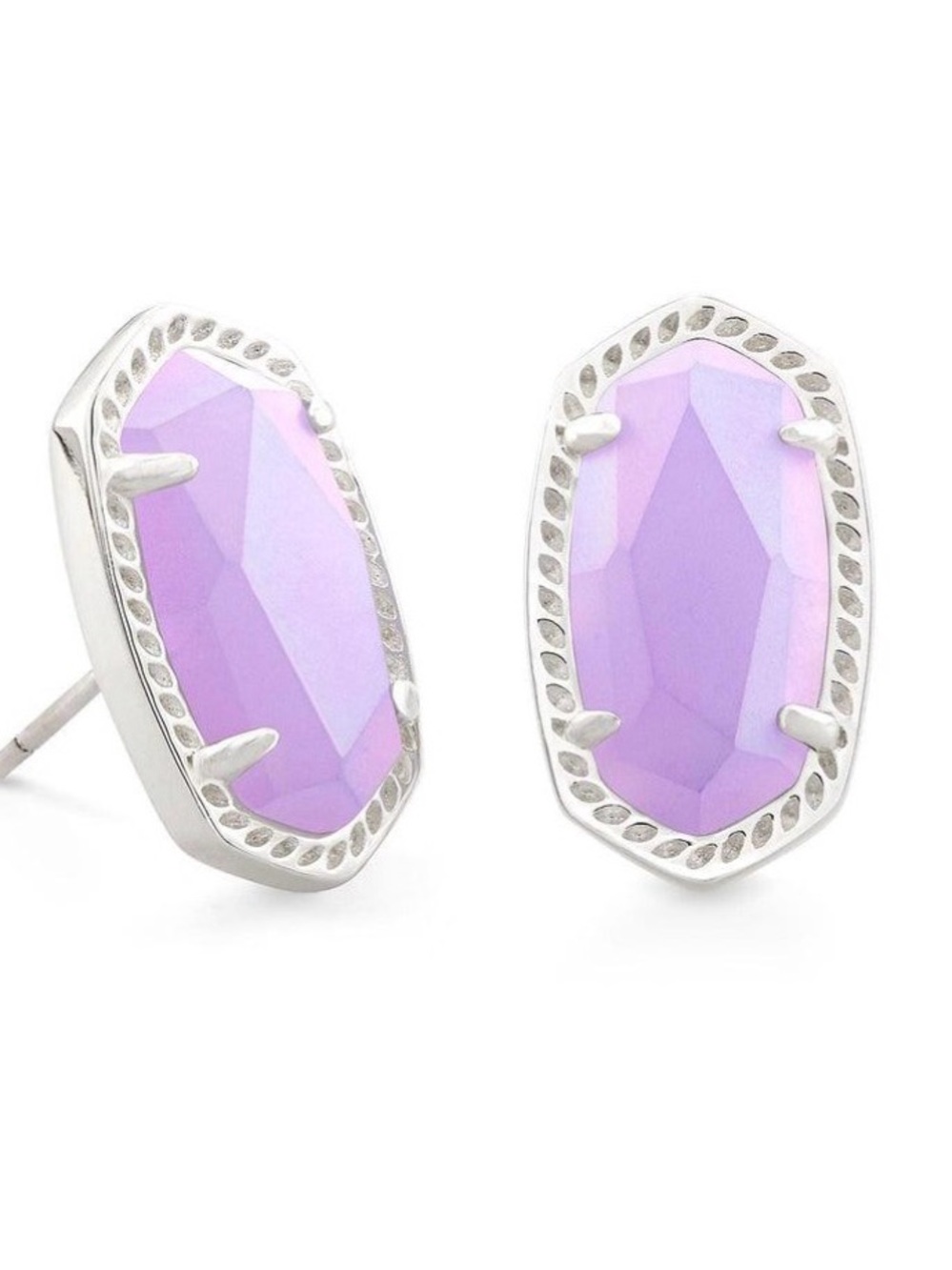 Kendra Scott Ellie Bright Silver Stud Earrings in Matte Iridescent Lilac Glass